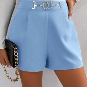 Never Been Worn Elegant Blue Women's Shorts with Gold Accent